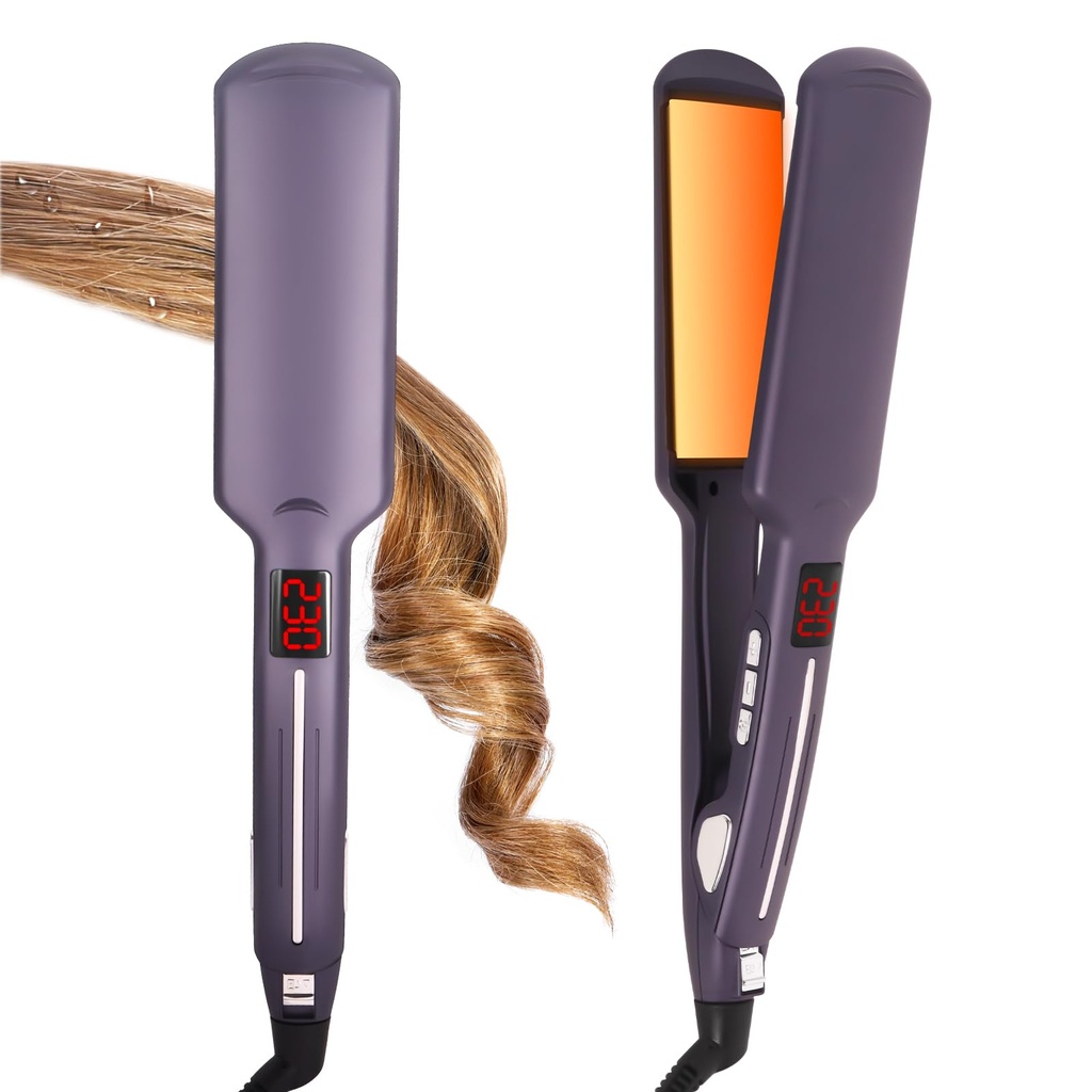 LRHSBG Hair Straightener with Widened Heating Plates, Hair Straightener Brush with Long Hand