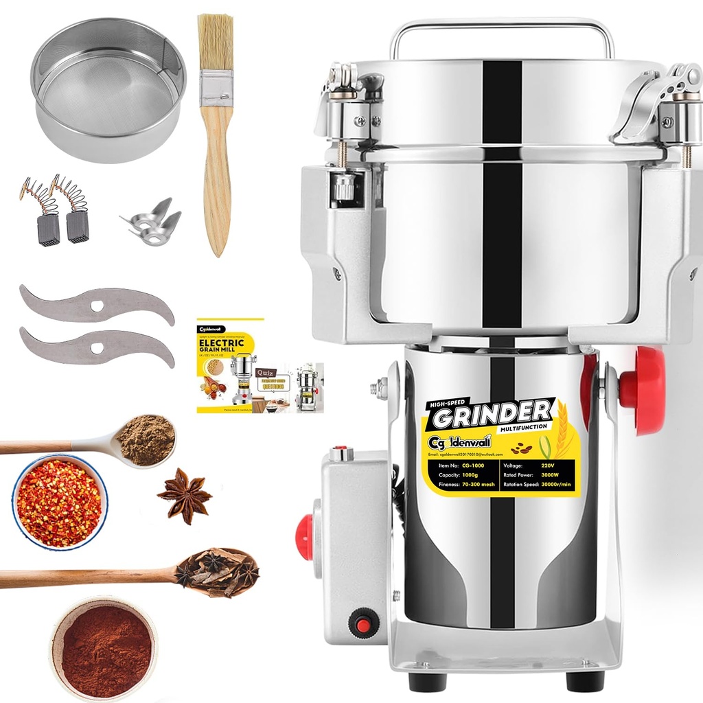 Electric Grain Mill 30-300 Mesh Superfine Grinding for Herbs/Grains/Spices/Seeds High Speed