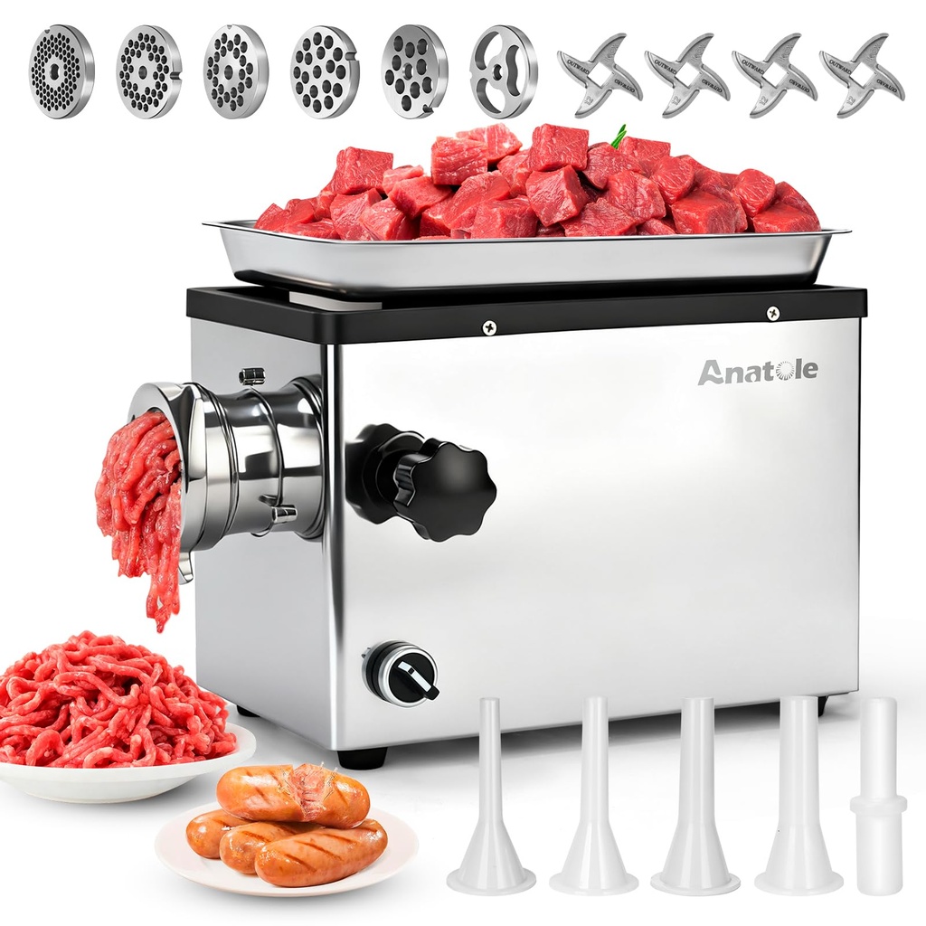 Anatole Commercial Electric Meat Grinder 1.8 HP 1300 W Heavy Duty Meat Bones Mincer Stainless steel
