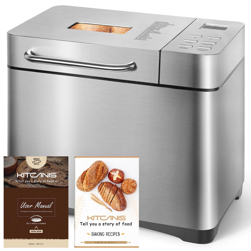 Bread Maker Machines 19 in 1, Stainless Steel Breadmaker with Nut Automatic Dispenser, 2.2LB