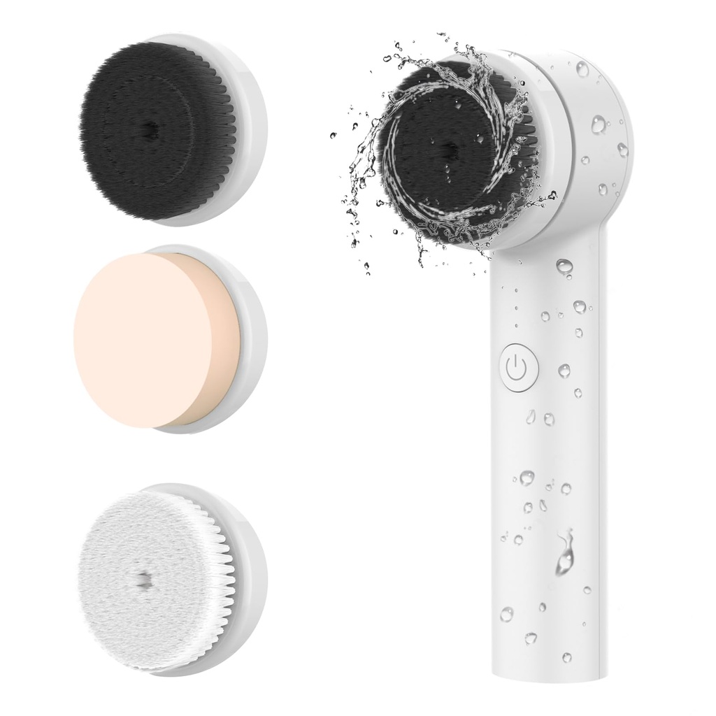 Facial Cleansing Brush, Electric Face Brush Exfoliator with 3 Heads, Spin Face Scrubber