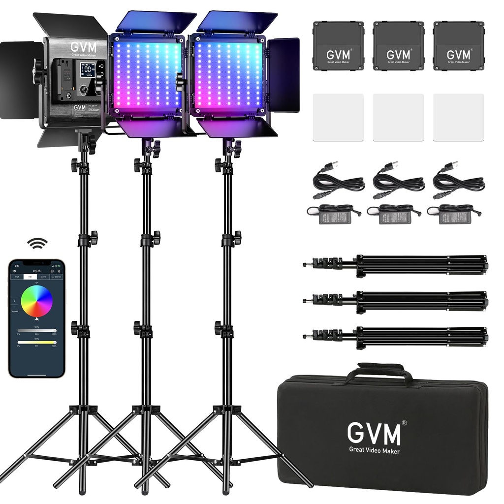 GVM RGB LED Video Lighting Kit, 800D Studio Video Lights with APP Control, Film lights Kit 