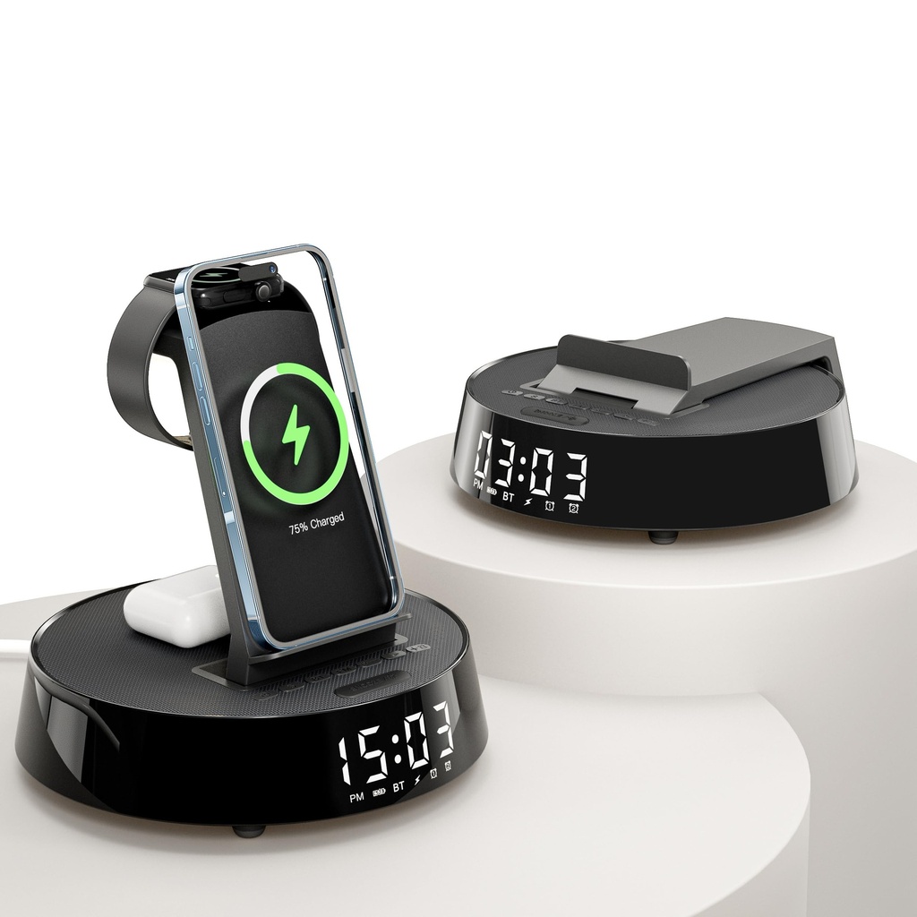 Wireless Charger iphone, Radio Alarm Clock with Wireless Charging Station, Bluetooth Speake
