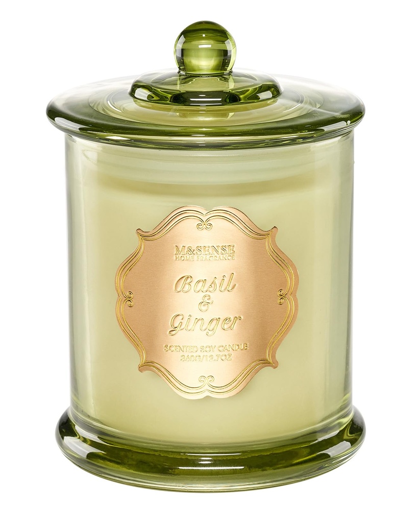 M&SENSE Basil Ginger Large Scented Candles Gifts for Men Strong Organic 360g 75H Soy Candle