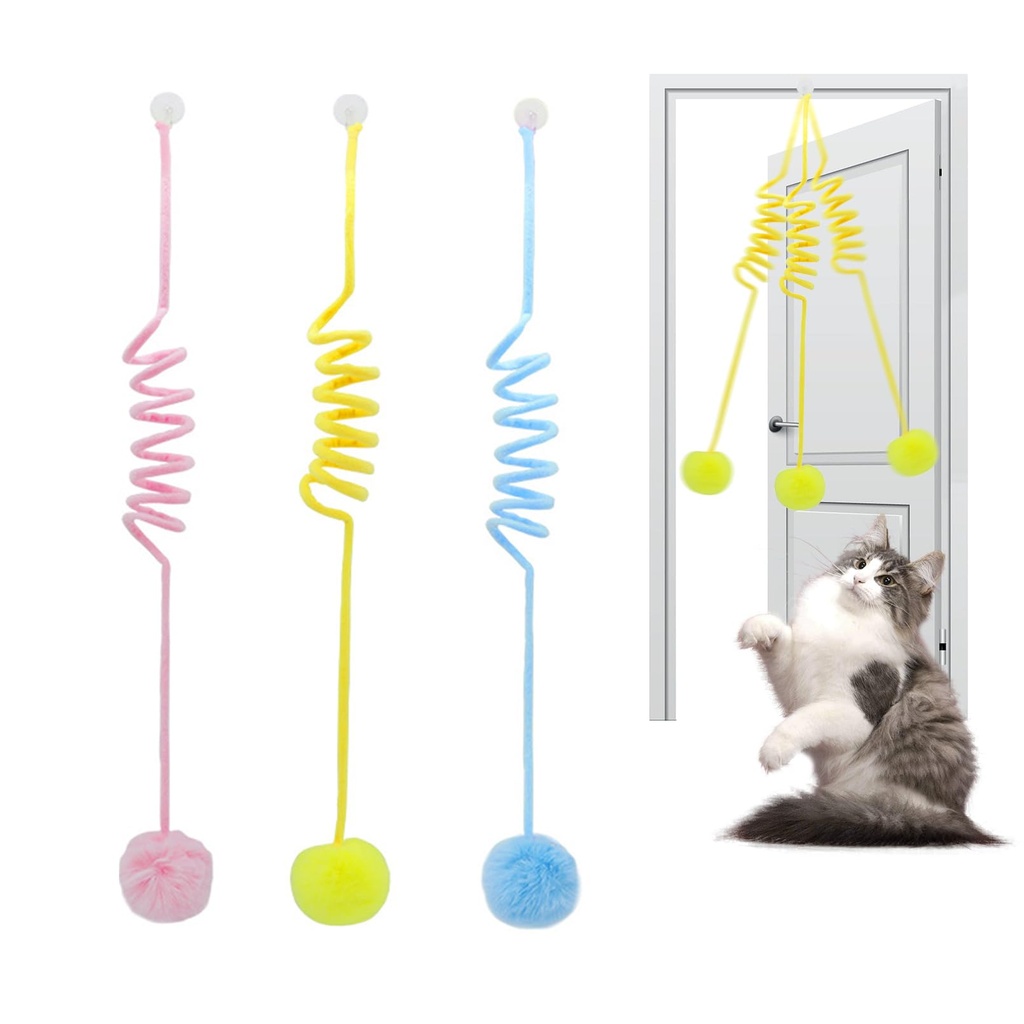AABDTYYD 3-Piece Fluffy Cat Toy Balls, Hanging Interactive Cat Toy, Catnip Ball
