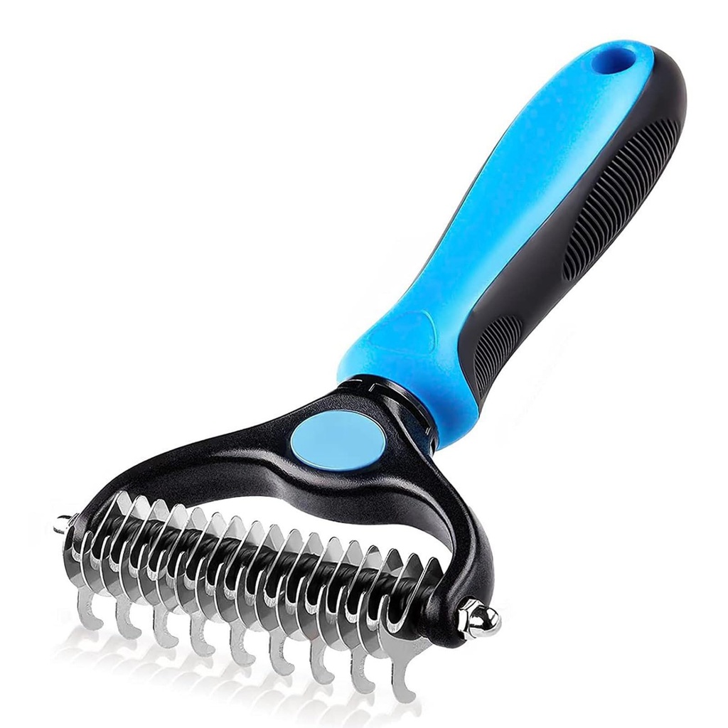 Cat & Dog Brush - Double Sided Undercoat Rake - Grooming and Deshedding Tool for Dogs and C