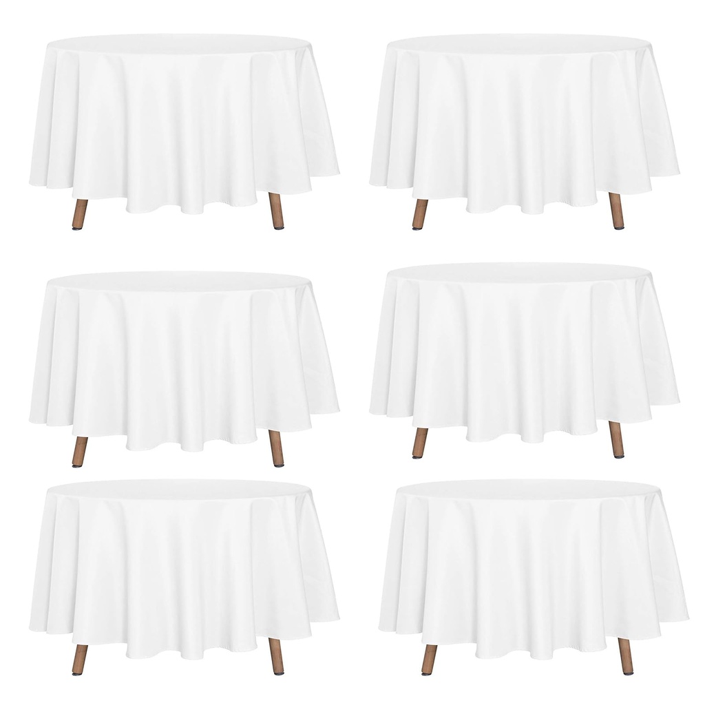 Kapwall 6 Pack White Round Table Cloth - 90Inch (228cm) Quality Tablecloth Table Cover 