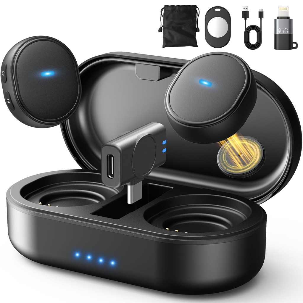Mini Wireless Microphone for iPhone & Android, 8g Mini Microphone Clip-On Mic with AI Noise