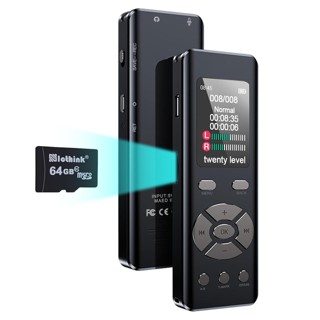DISTANCEE 64GB Digital Voice Recorder Device 7-Level Voice Activation Audio Recording Device
