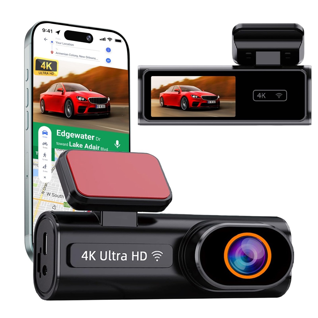 4K Dual Dash cam, Front and Rear Dash Camera for Cars with Free 64GB Card, Wide Angle