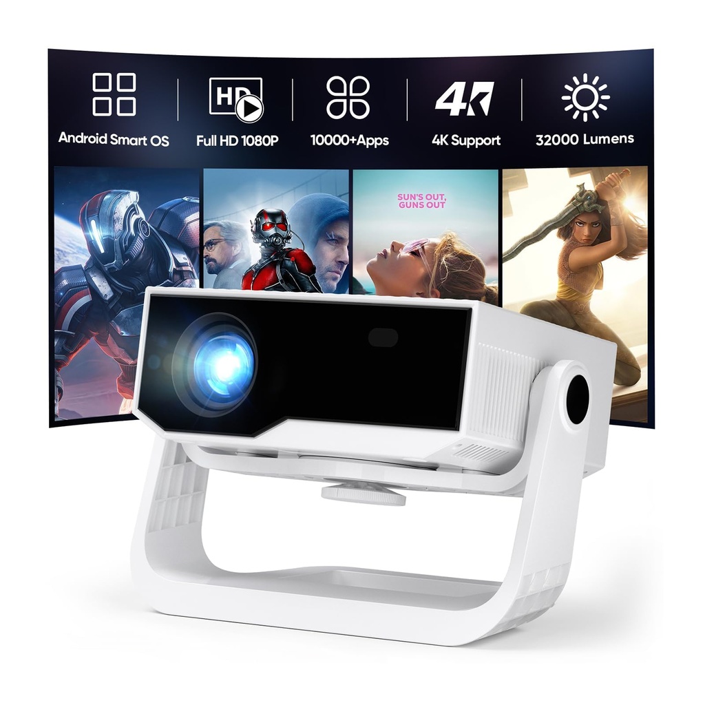 Wielio 2025 Ultra Smart Projector Built-in Apps, 32000 Lumens,Full HD 4K Supported, WiFi 6 &