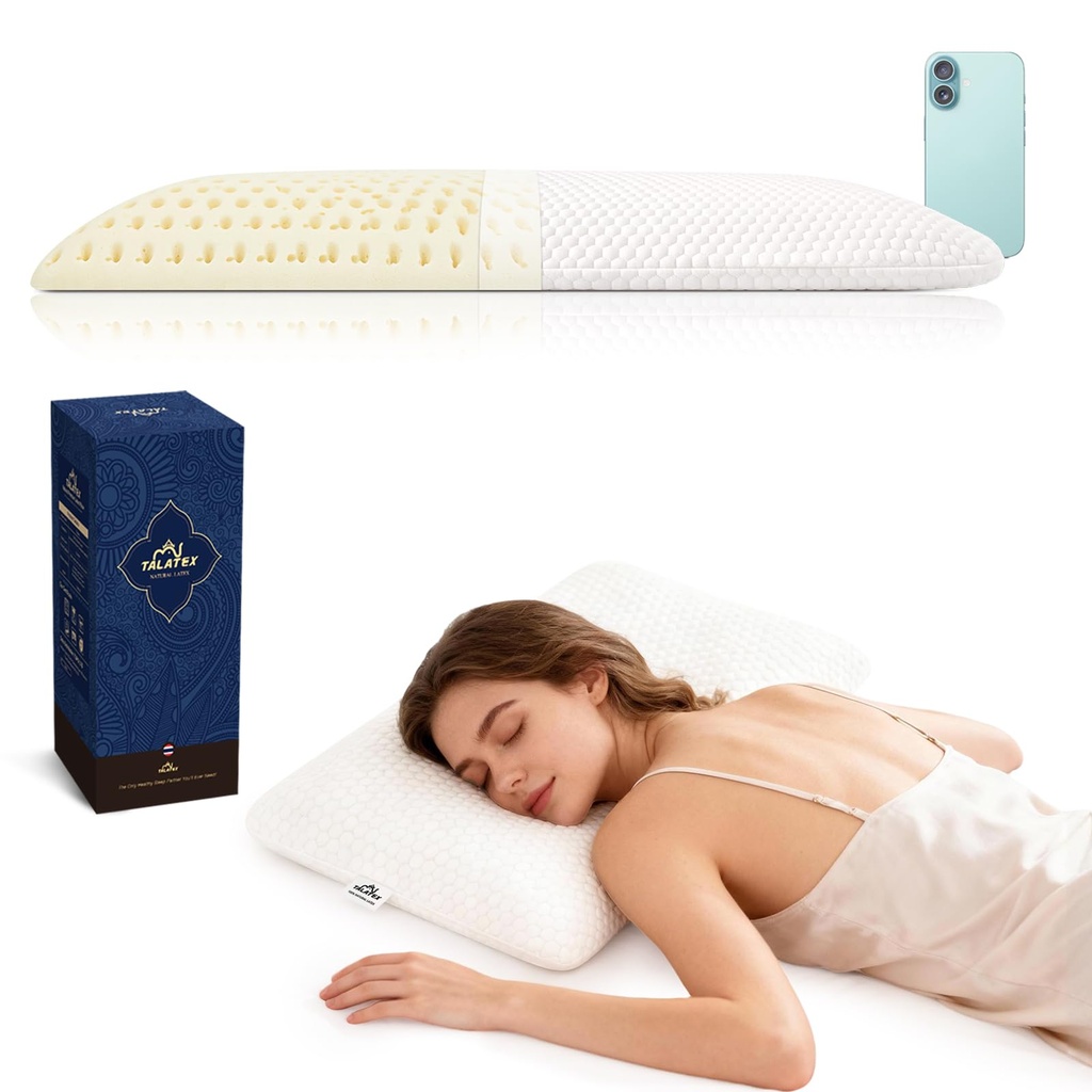 Talatex 7cm Thin Pillow for Front Sleepers - Natural Latex, Neck Pain Relief & Breathable S