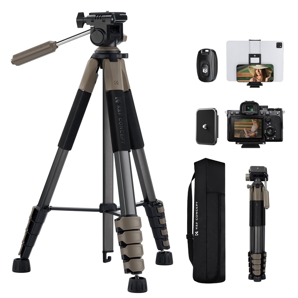 190cm/75'' K&F CONCEPT Compact Tripod for DSLR Camera, Camera Tripod Compatible for Canon N