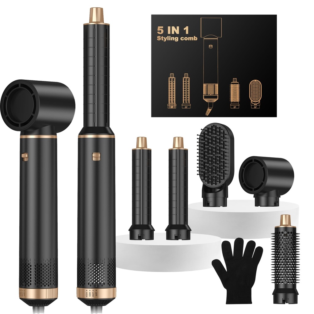 Hair Styler 5 in 1 Magic Styler, Air Styler Set with Curl Straighten, Volumise, Smooth