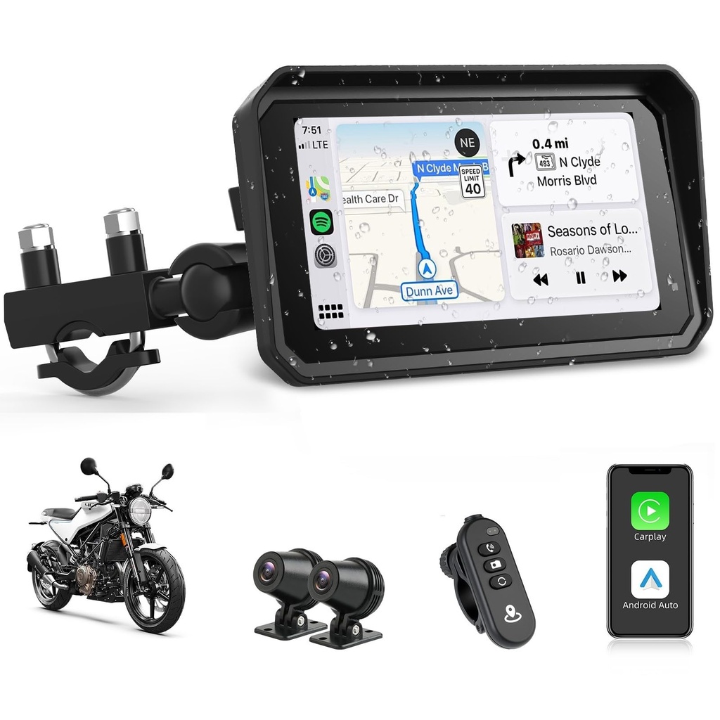 Jansite 6.25'' 4K Motorcycle CarPlay Android Auto Screen Motorbike Dash cam with Camera 