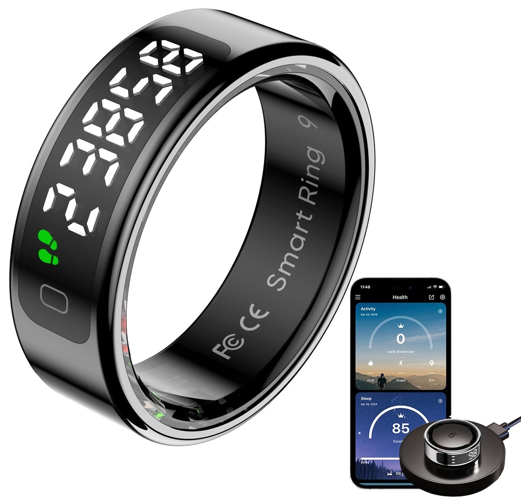 findtime Smart Ring with Display Sleep Tracker Heart Rate Blood Oxygen Monitor Tasbih Finger