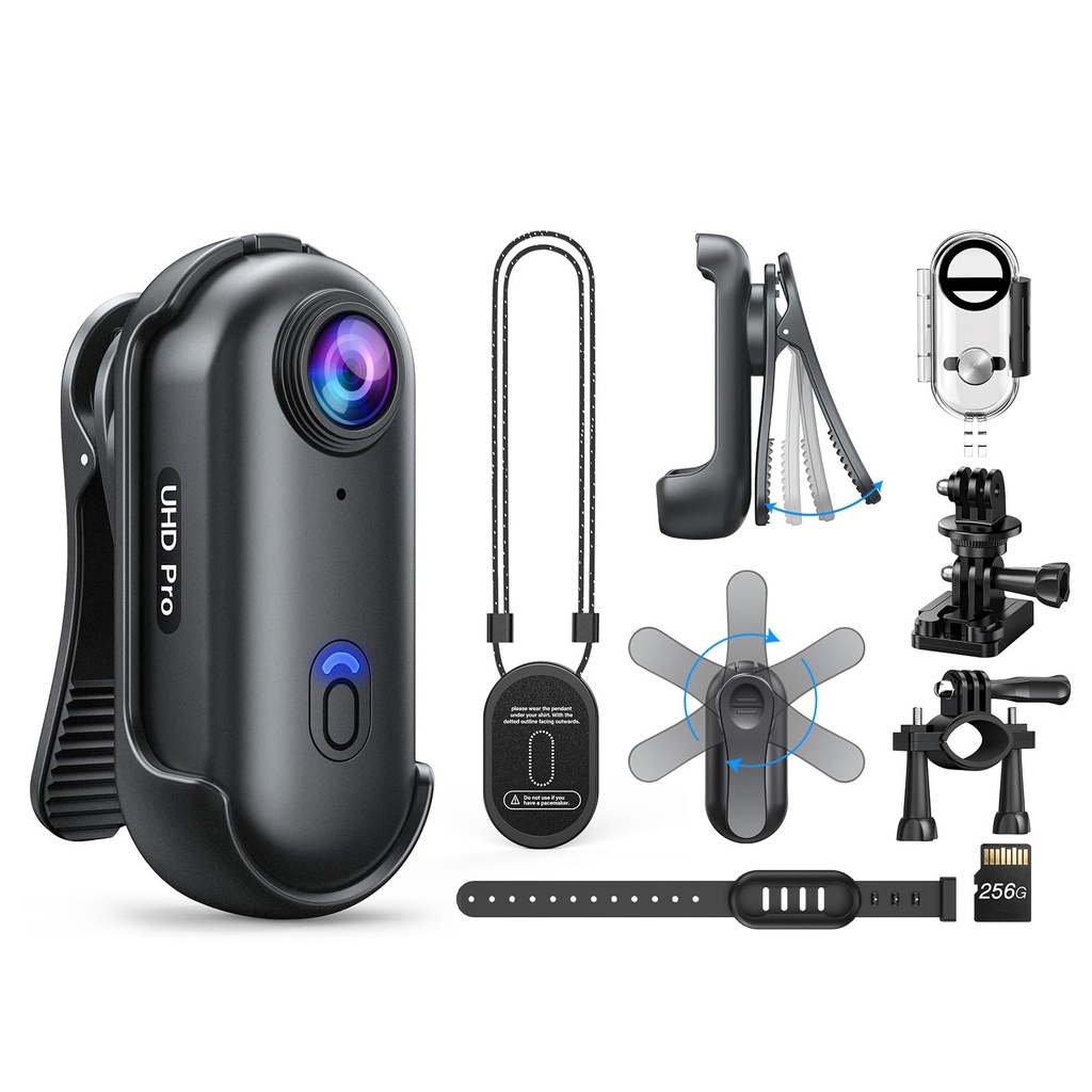 BOBLOV W4 Waterproof Body Cam: 4K 256GB Body Camera Lasts 90 Minutes, Wearable Action Camera
