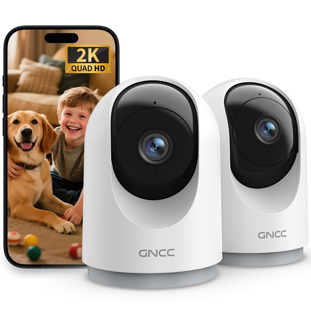 GNCC 2K Indoor Security Cameras for Pet Dog with App, 2-Pack CCTV Cameras House Security WiFi