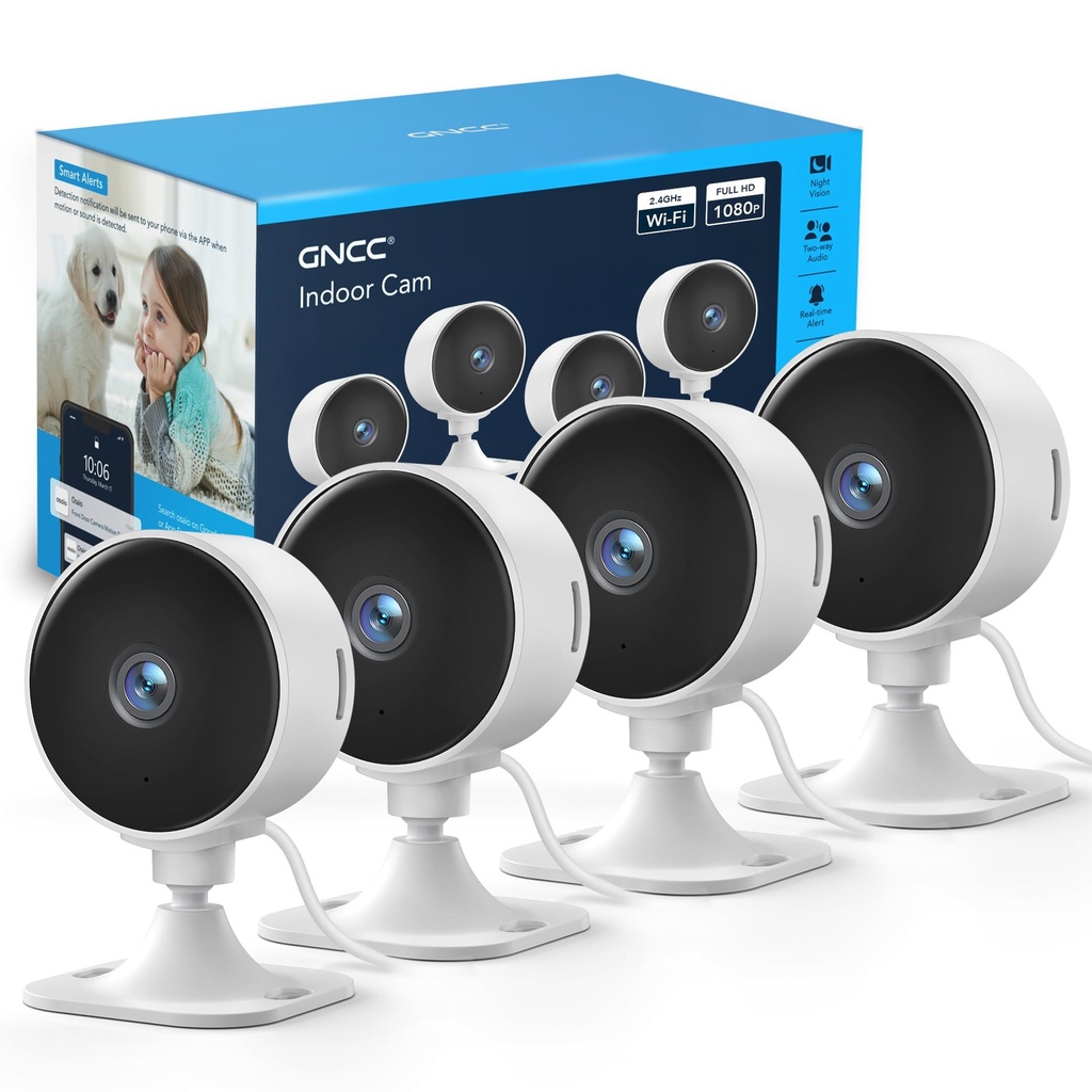 GNCC GC3 4-Pack CCTV Cameras for House Security, 1080P Indoor Camera with Pet/Baby Monitoring