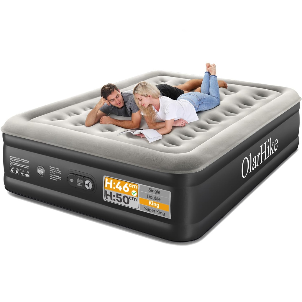 OlarHike King Size Airbed, Inflatable Mattress, Air Bed with Built in Pump, Blow Up Mattress