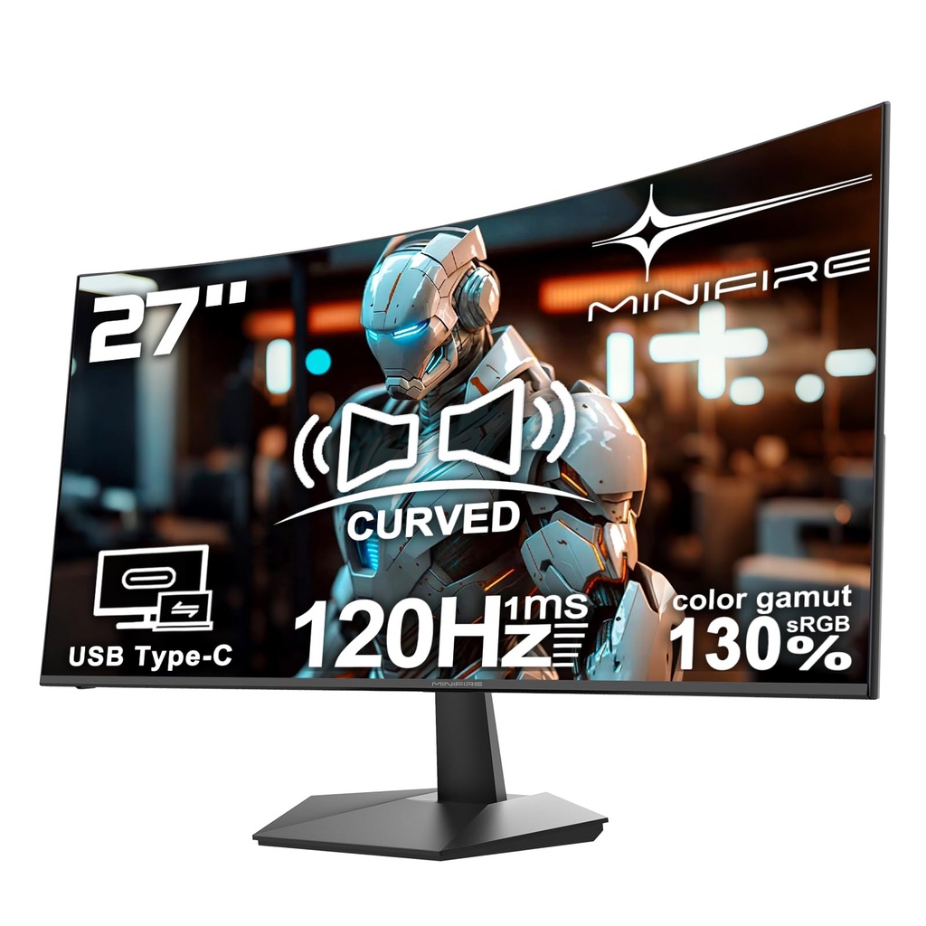 Minifire 27 Inch 120Hz Curved Monitor, USB Type-C Port, Built in Speaker, Eye-Care for Busin