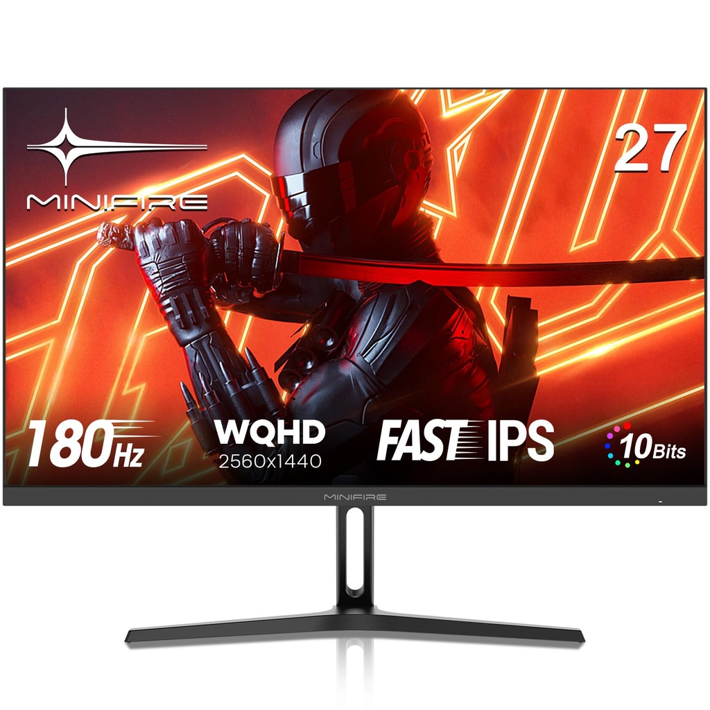 Minifire 27-inch 180Hz QHD Gaming Monitor, 2560x1440 IPS, 1ms MPRT, Adaptive Sync, 10-bit, 9