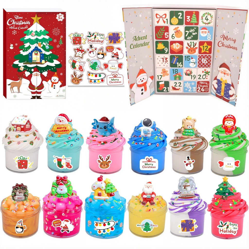 Christmas Slime Mystery Box - Advent Calendar 2025 Xmas Countdown Calendars 24 Days for Kid