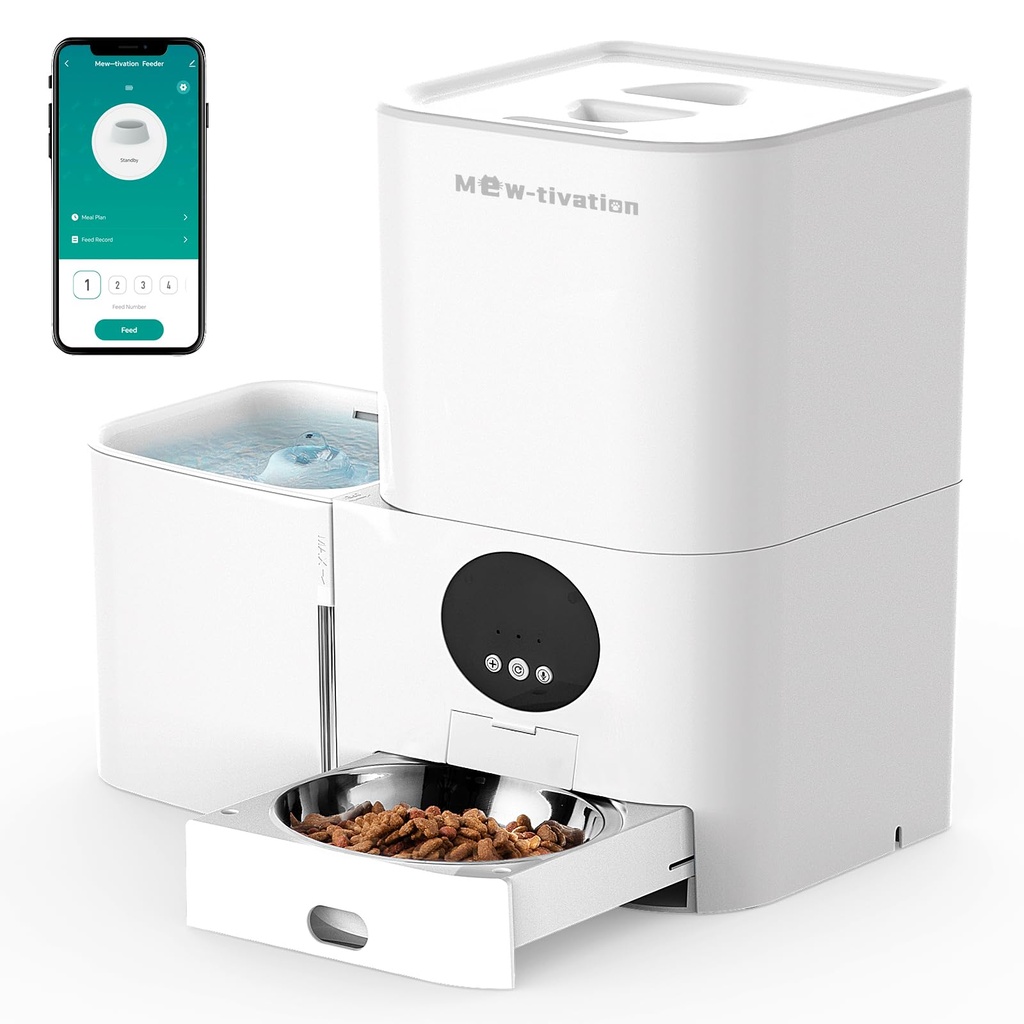 2 in 1 Automatic Cat Feeder and Water Dispenser, 5L Auto Pet Feeder for Dry Food 