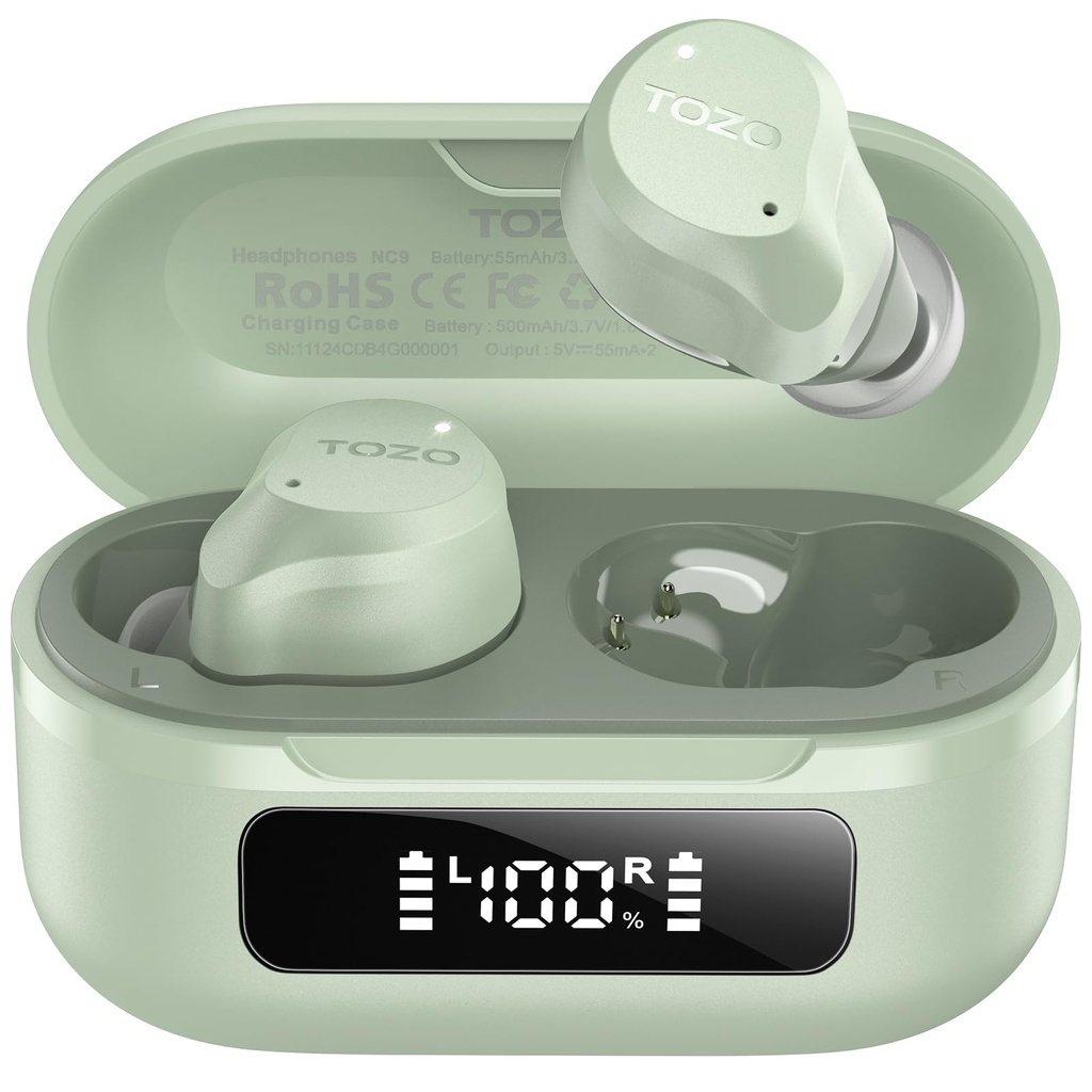 TOZO NC9 Hybrid Active Noise Cancelling Earbuds for Travel Work Calls, 45dB ANC Wireless Ear