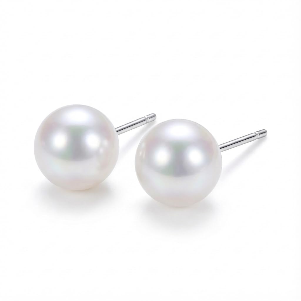 Dainty 8mm Faux Pearl Stud Earrings, Small Round Pearl-Style Studs for Pierced Ears, Classi