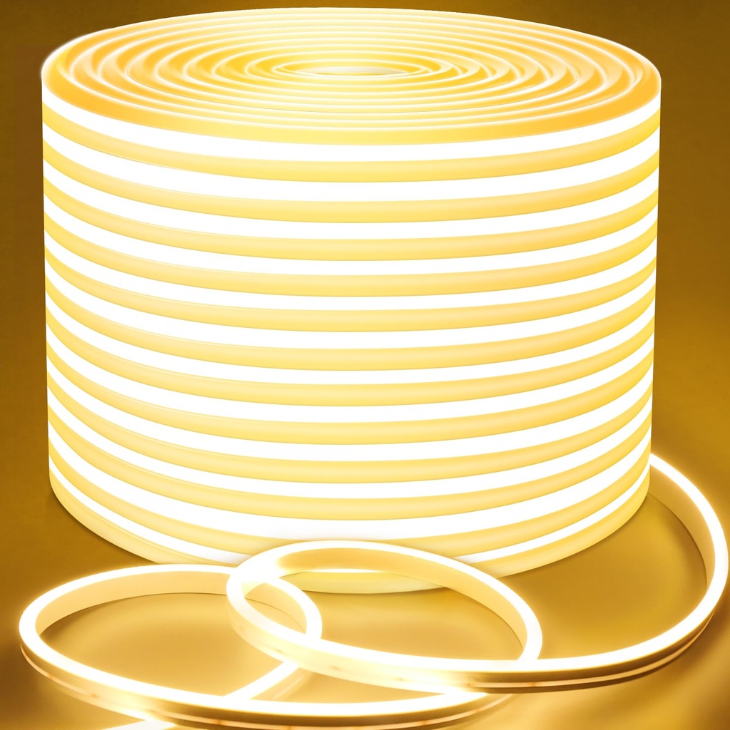 Lamomo Outdoor LED Strip Light 20m,Dimmable Warm White LED Neon Rope Strips,3000K 24V Waterp