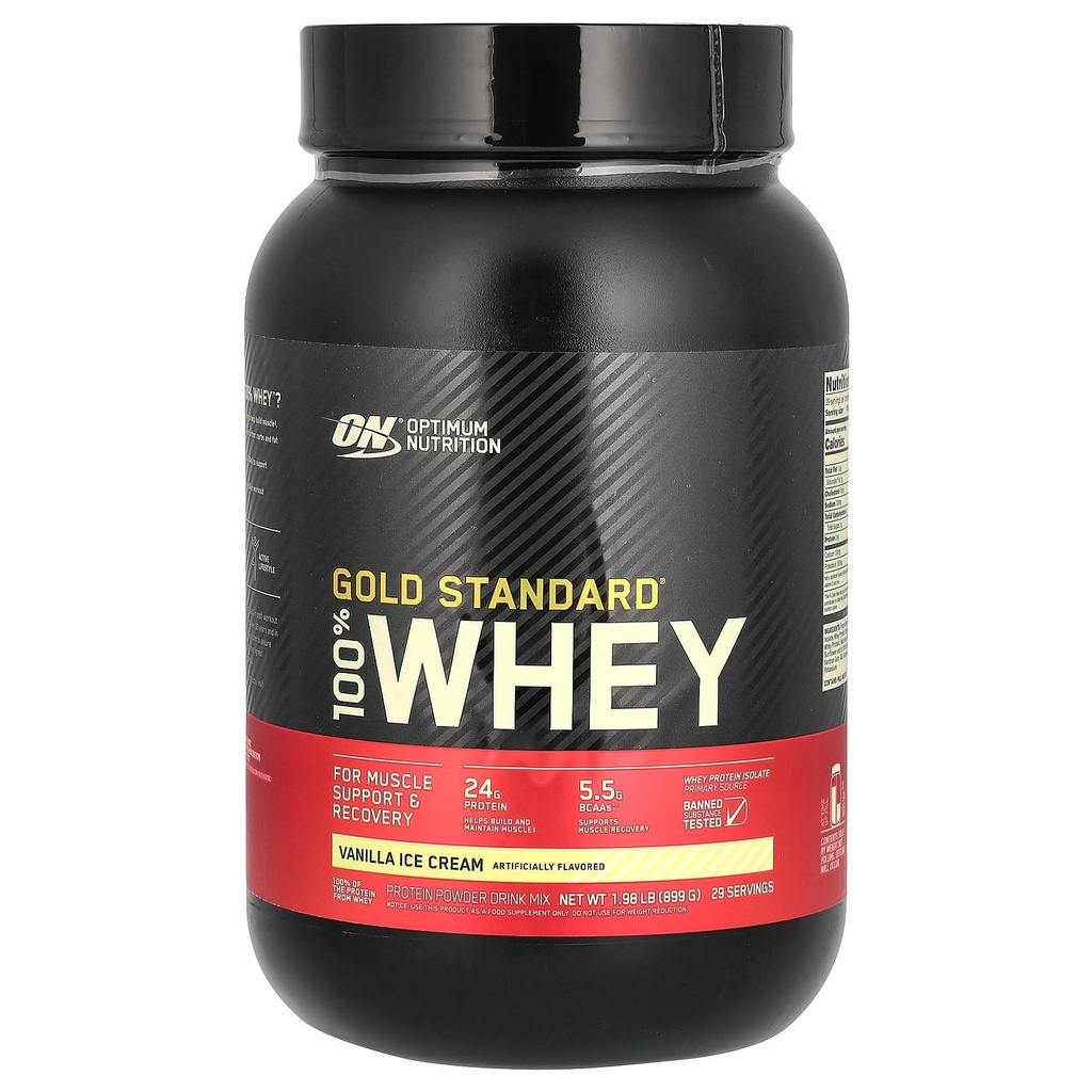 Optimum Nutrition 100 Percent Whey Gold Standard Sports Supplements, 908 g, Vanilla Ice Cre