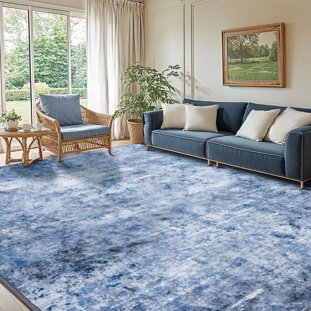 AiAngu Large Modern Abstract Rugs Living Room Non-slip Area Rug Short Pile Faux Wool (Blue, 160x230 cm)