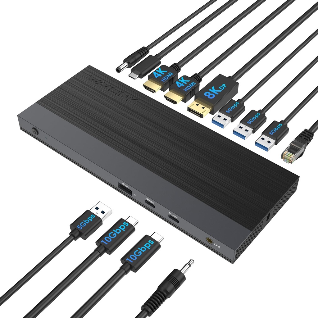WAVLINK USB C Docking Station with 100W Charging,13-in-1 Triple Display USB-C Dock 