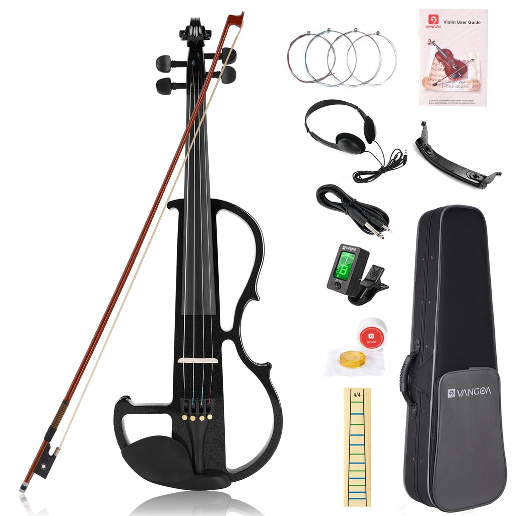 Vangoa Electric Silent Violin 4/4 Full Size Violin Adult with Chin Rest,Ebony Fittings