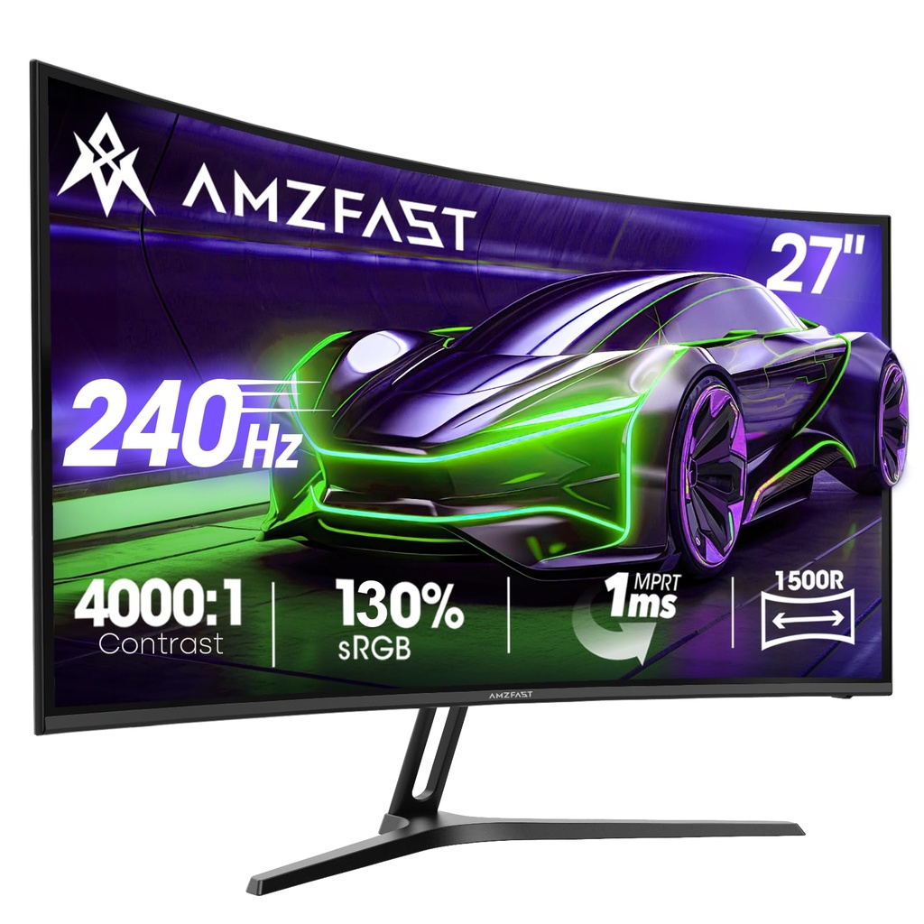 Amzfast 27 inch Curved Gaming Monitor, 240Hz, Full HD 1920x1080p, Fast VA 1500R, 1ms MPRT,