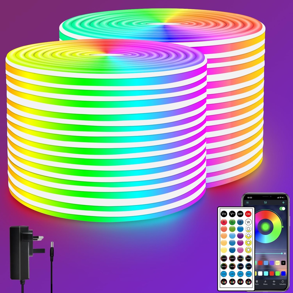 segrass LED neon Lights Strip 30M with Remote,APP Control,24v RGB Rope Light Strip IP65 
