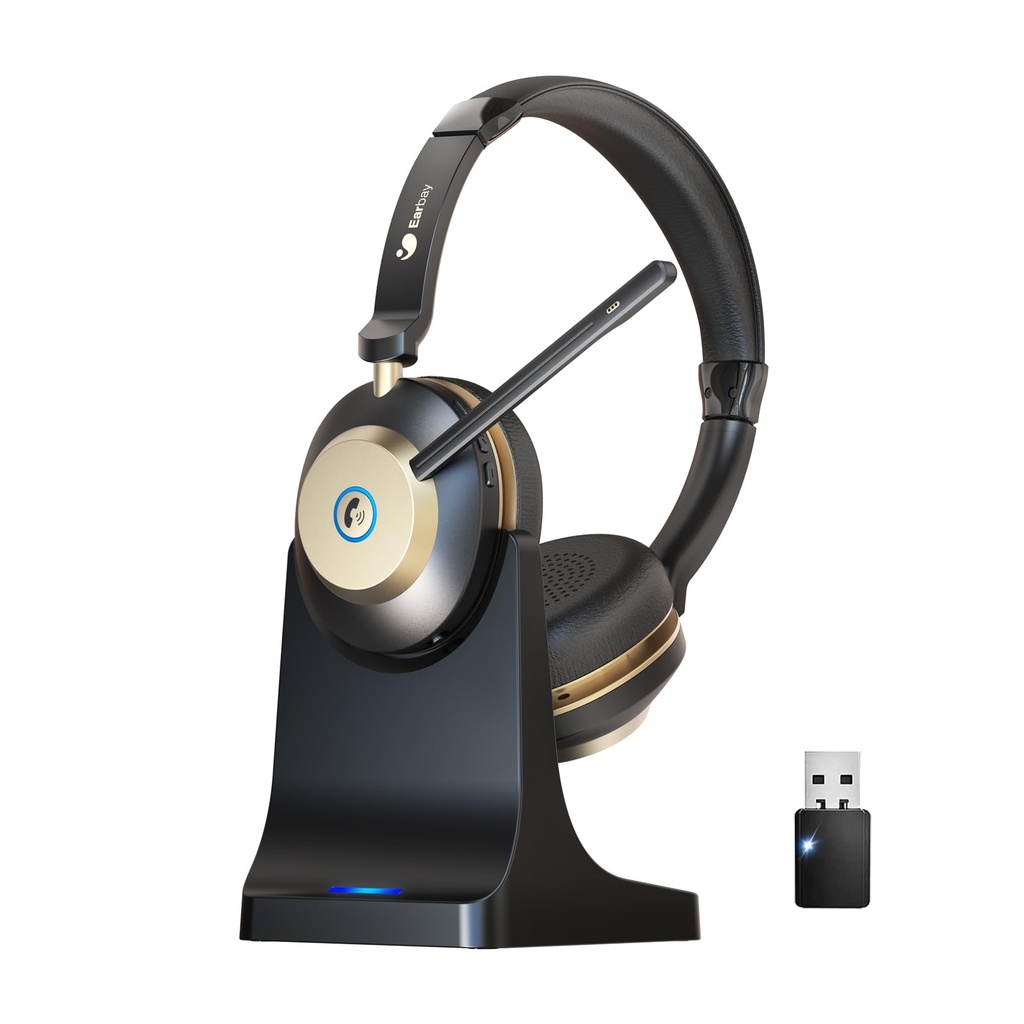 Wireless Headset, Bluetooth Headset With Microphone Noise Canceling & USB Dongle, On Ear Hea