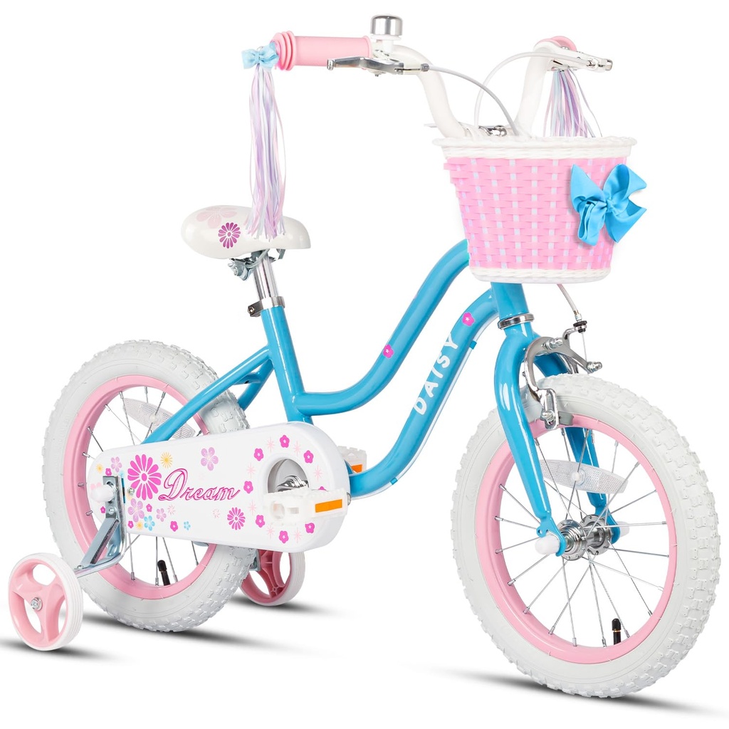 Glerc Daisy Kids Bike 12 inch for 2 3 4 years Old Girls with Streamers & Basket & Stabiliser