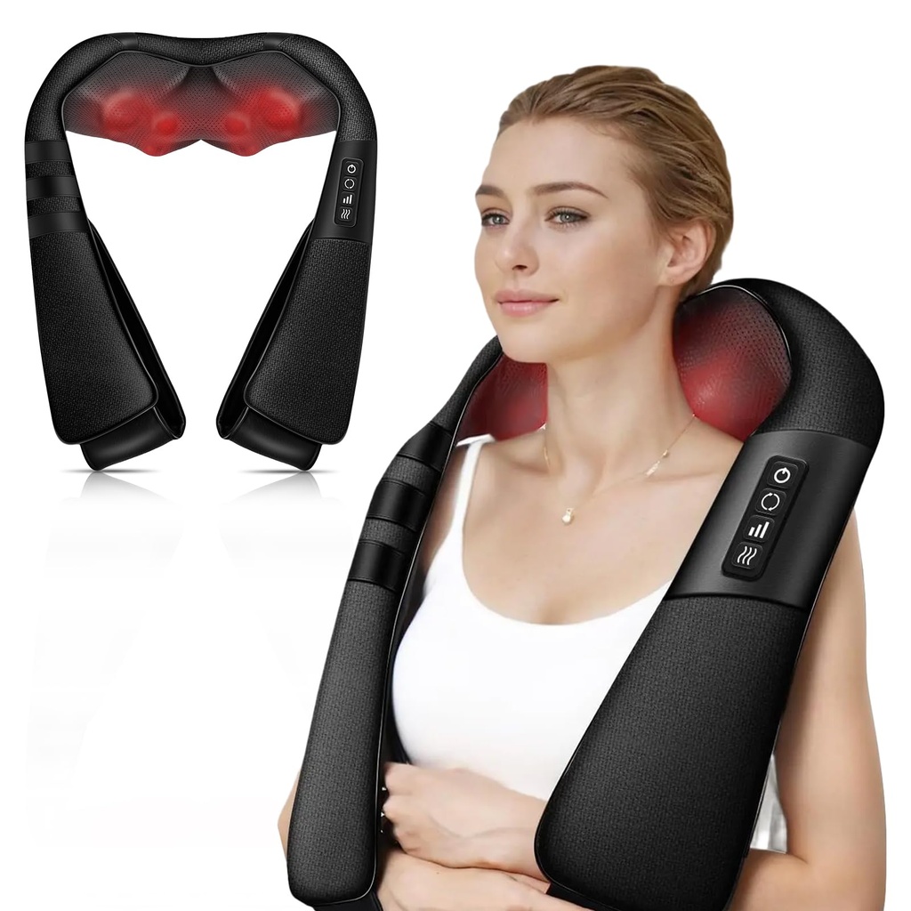 WERTYI Neck and Shoulder Massager with Heat, Deep Tissue Shiatsu 3D Kneading Massager