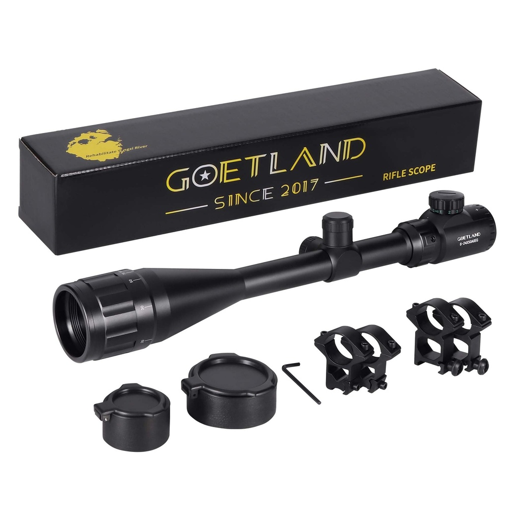 Goetland Rifle Scope 6-24x50 AOEG Red Green Illuminated Rangefinder SFP Ring Mounts
