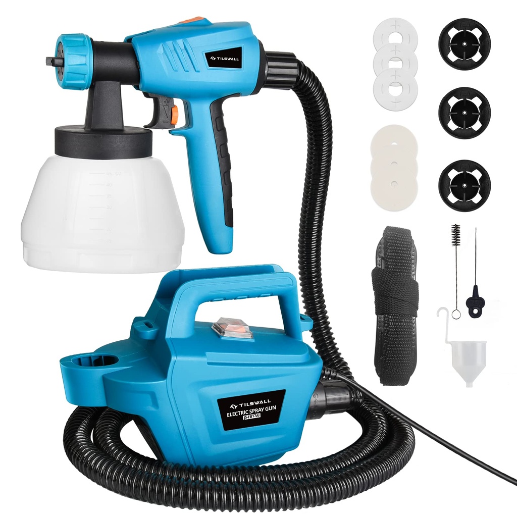 Fence Paint Sprayer Tilswall Pro 800W, Electric HVLP Paint Spray Gun with 3 Nozzle Sizes, 3