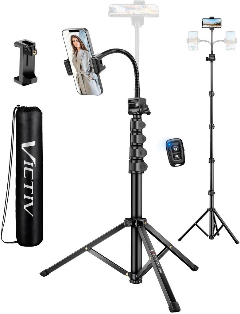 Victiv 77.5" Tall Tripod for Smartphone, Overhead Phone Tripod Stand with Flexible Goosenec