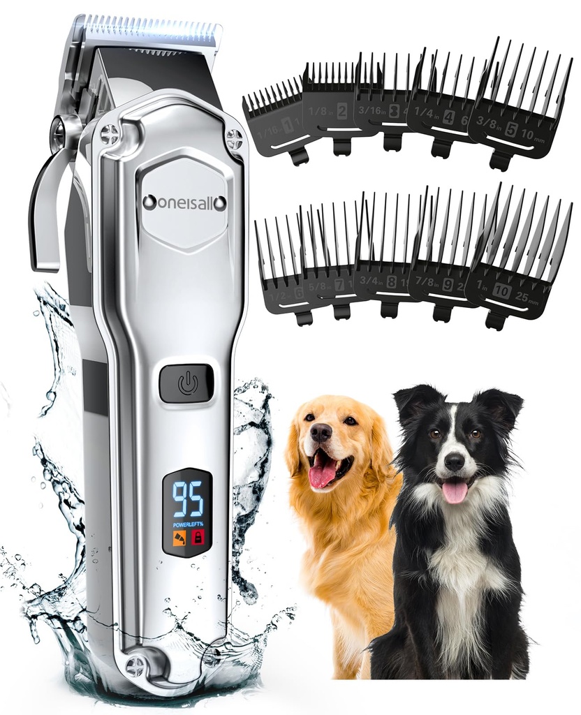 oneisall Dog Clippers for Grooming for Thick Heavy Coats/Low Noise Rechargeable Cordless Pe