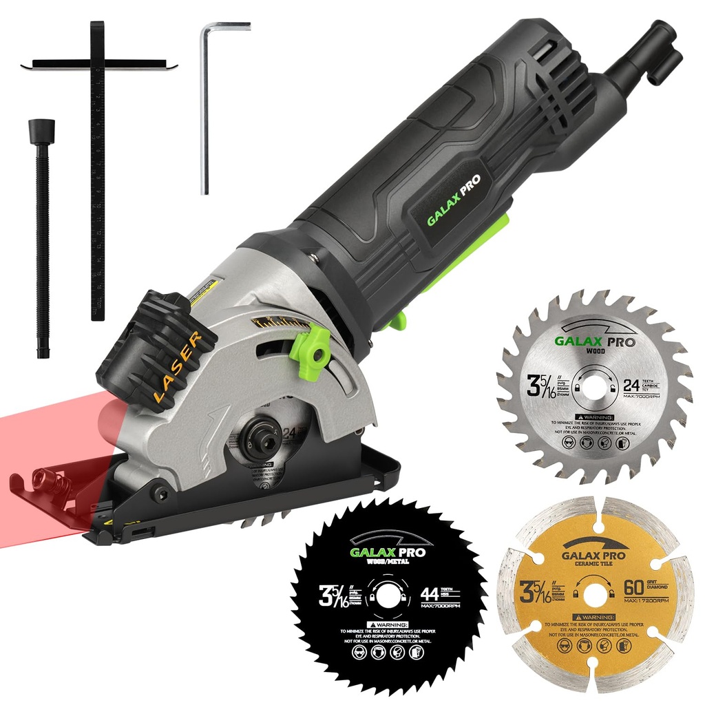 GALAX PRO Mini Circular Saw, 580W 3500 RPM Maximum Cutting Depth of 28.5mm, Three Pieces of