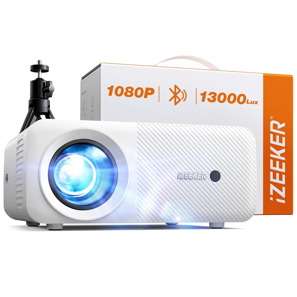 Mini Projector, Bluetooth Portable Projector 13000 Lux Full HD 1080P, iZEEKER Home Theater 