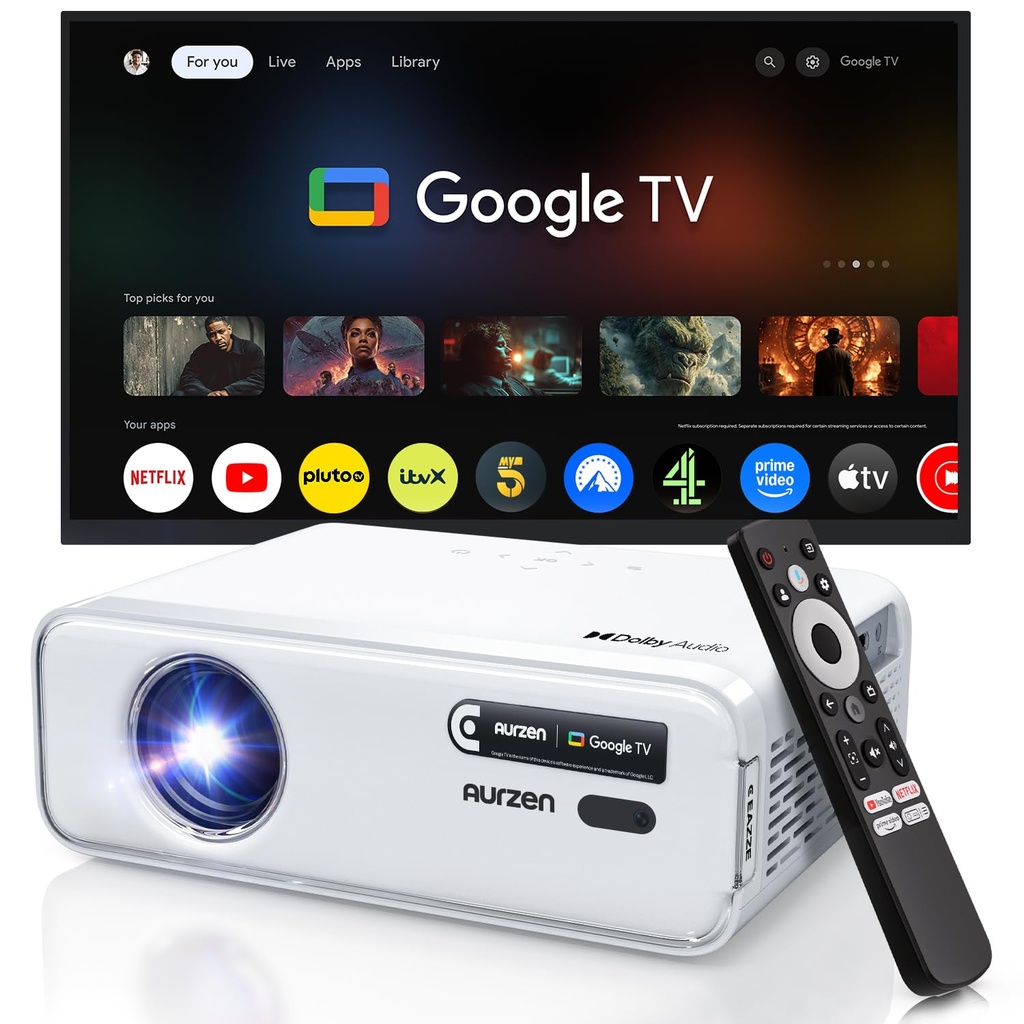 Aurzen EAZZE D1G Official Google TV 4K Supported Smart Projector with WiFi & Bluetooth
