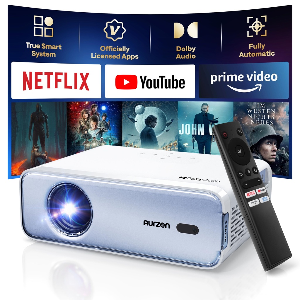 [NetfIix Officially & DoIby Audio] Aurzen Eazze D1 4K Supported Smart Projector with Auto F
