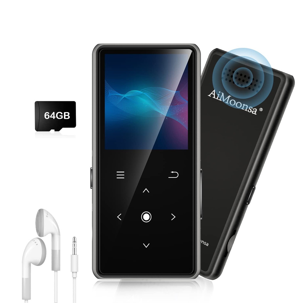 64GB MP3 Player with Bluetooth 5.2, AiMoonsa Music Player with Built-in HD Speaker, FM Radio