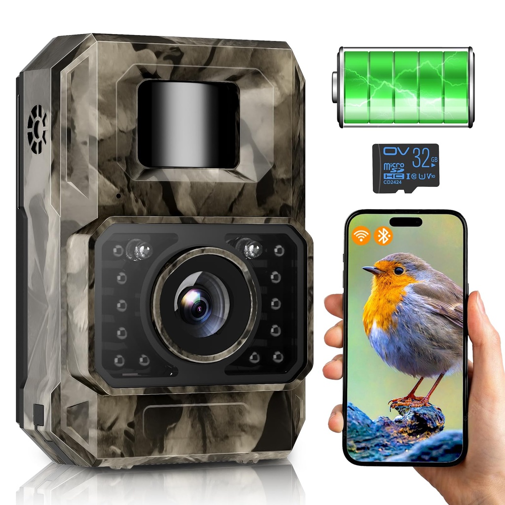 Wildlife Camera WiFi Bluetooth 48MP 30FPS Trail Camera with Night Vision Motion Activated, I